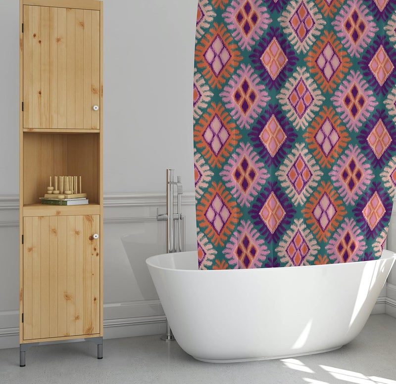 Worthwhile Goods Pink Ikat Print Shower Curtain, Bathroom Decor, Boho Colorful Modern Fabric Shower Curtain 72x72 Inches (Ikat) - Image 5